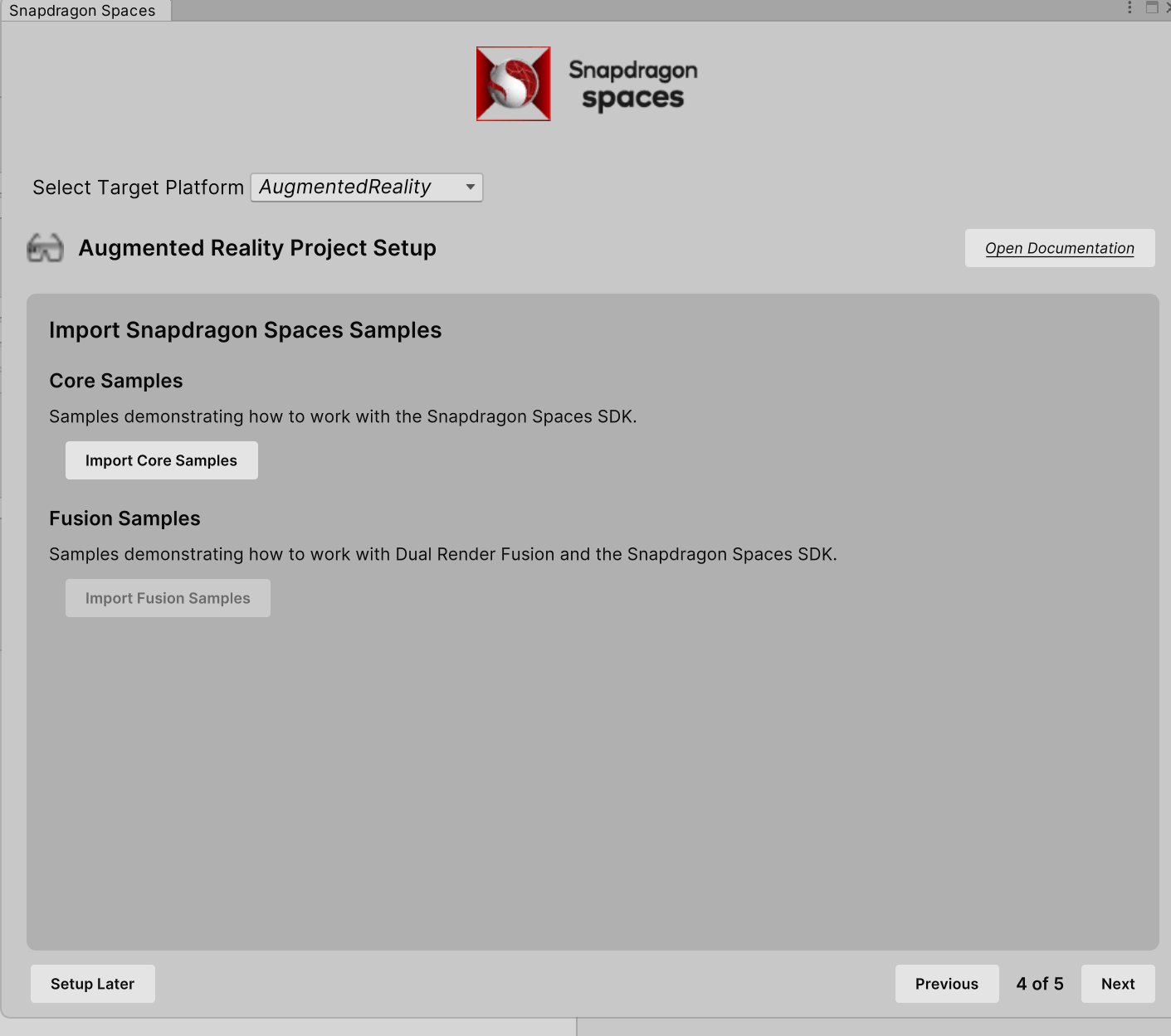 Import Core Samples画面
