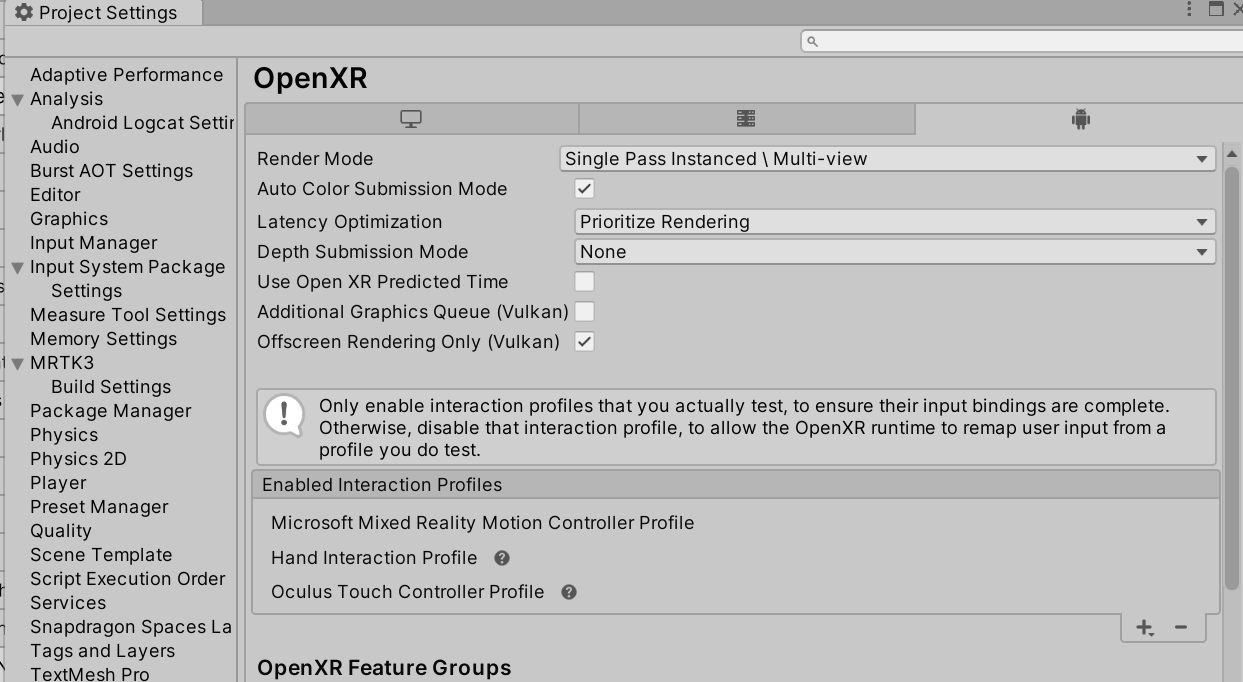 OpenXRのInteraction Profiles設定